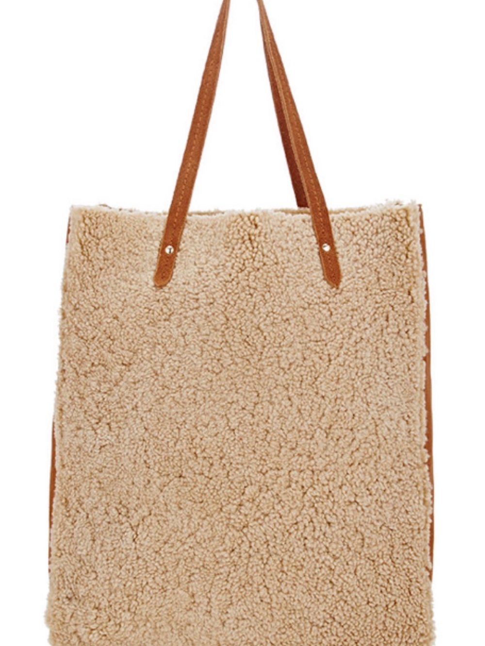 Barneys New York Beige Shearling Tote with Brown Handles